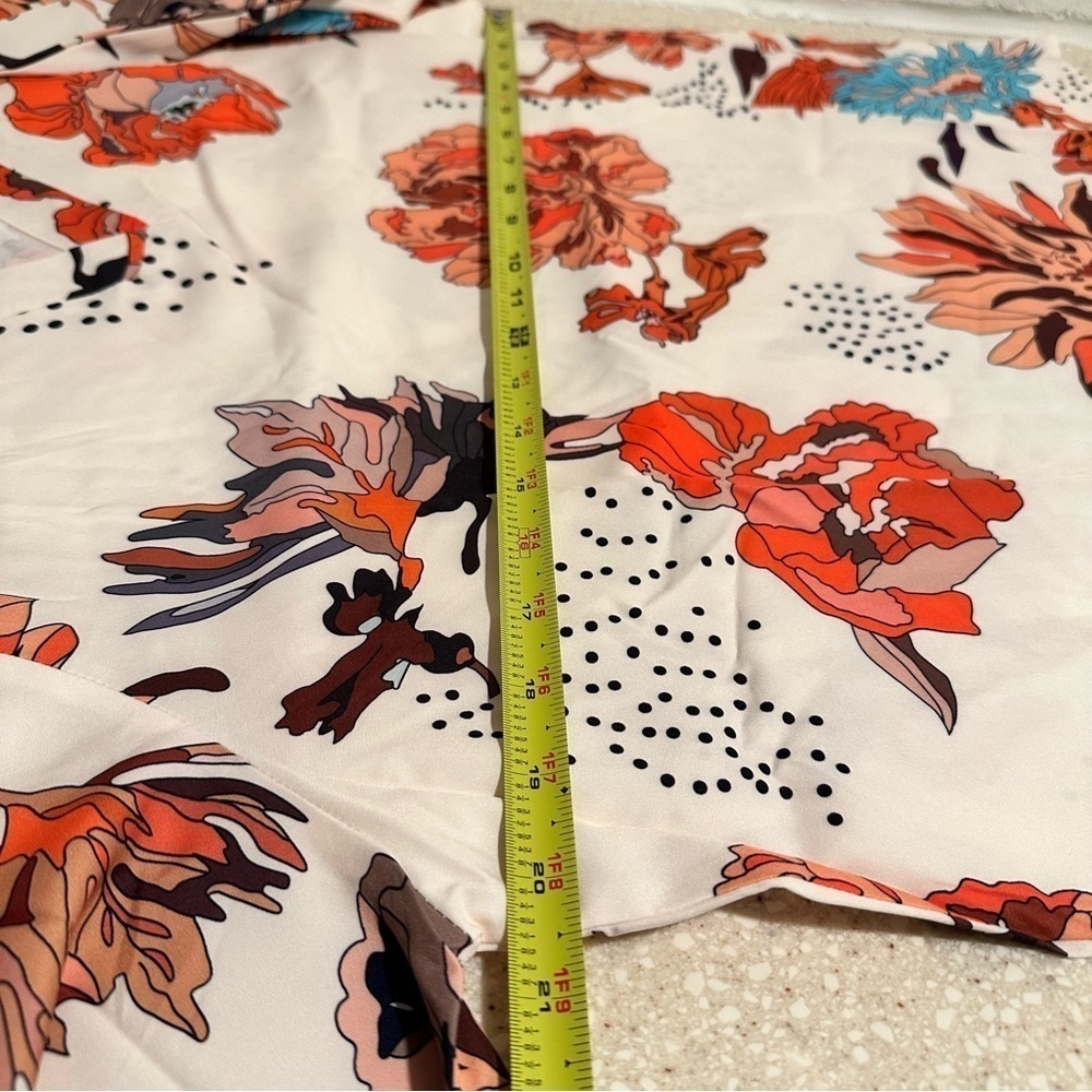 NEW Floral Print V-neck Blouse Fall Long Lantern Sleeve Loose Fit. Satin Like S - Picture 13 of 15